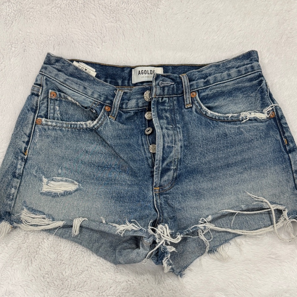 Agolde Distressed Blue Jean Shorts